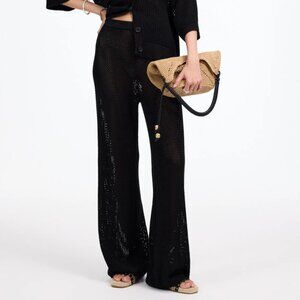 NWT Madewell Women's Sz XXS Open-Stitch Sweater Pants True Black Pull-On NV261